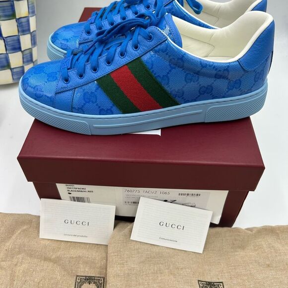 Men's Gucci ace crystal canvas low top sneakers size 7 fits 8US made in Italy - Picture 11 of 12